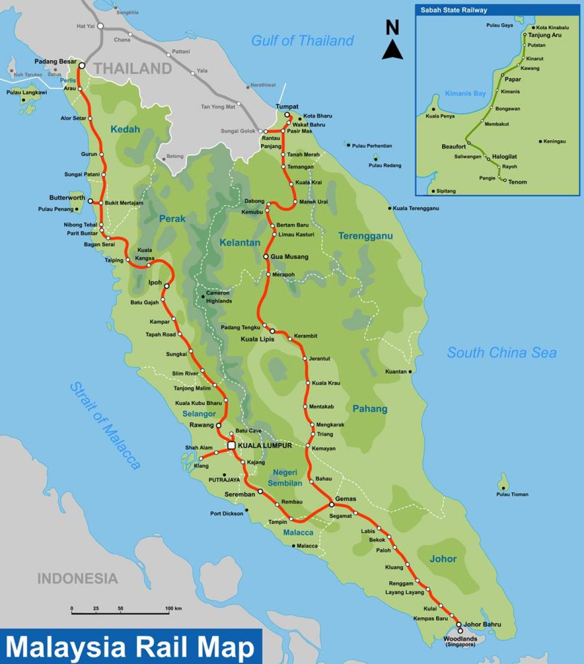 КТМ երթուղին քարտեզի վրա Մալայզիայի