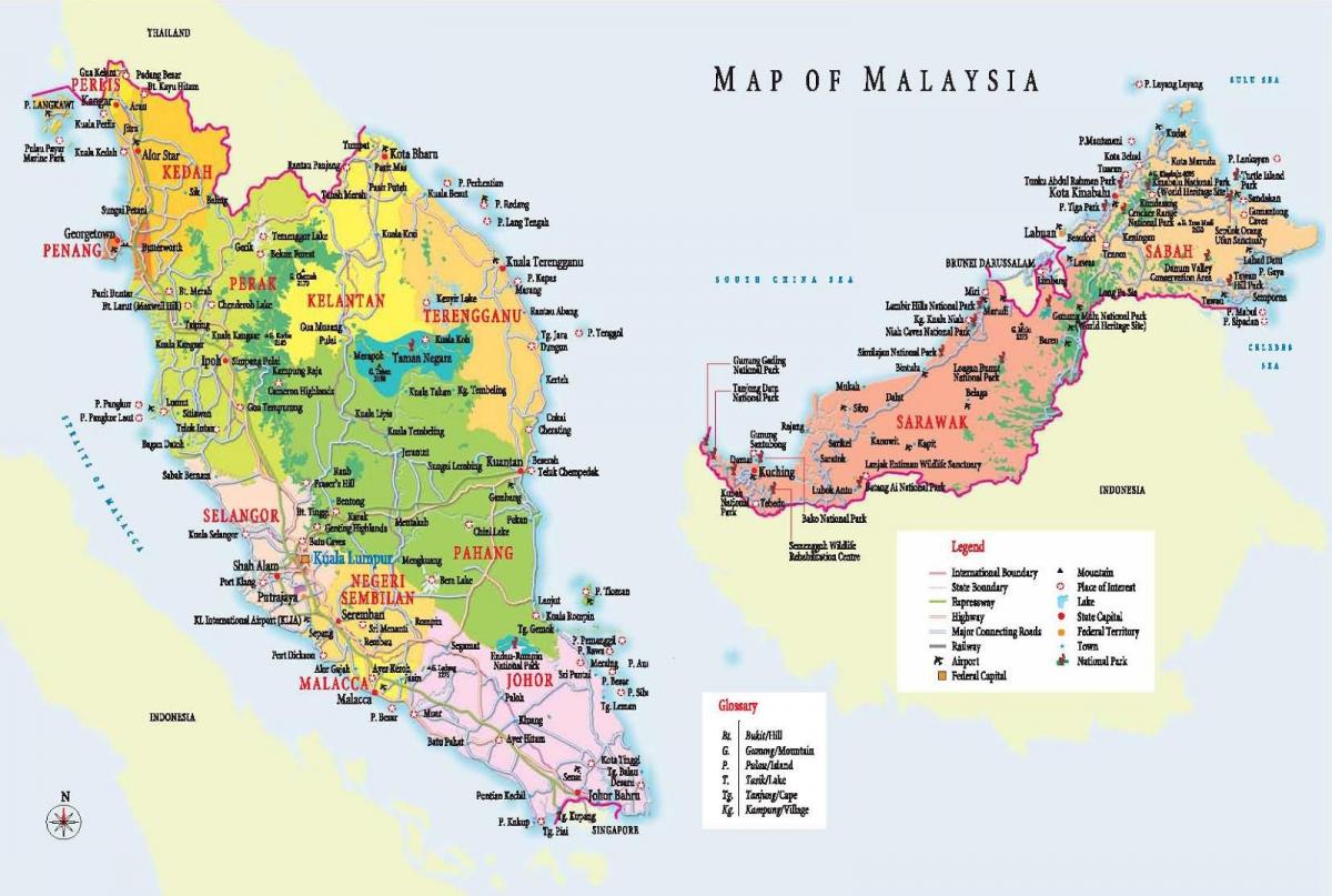 տուրիստական քարտեզ Մալայզիայի
